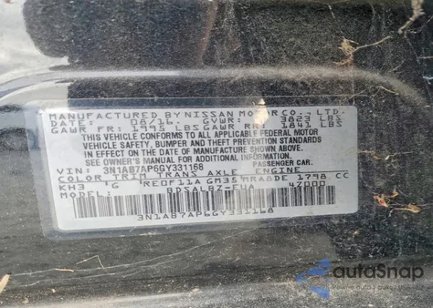 2016 Nissan Sentra S из США, поврежденный, VIN 3N1AB7AP6GY331168